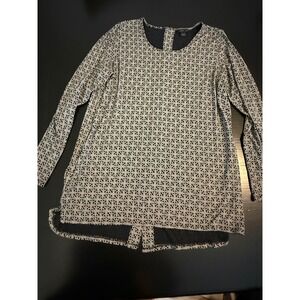 J. Jill Wearever Black White Geometric Medallion Button Back Tunic Top Small
